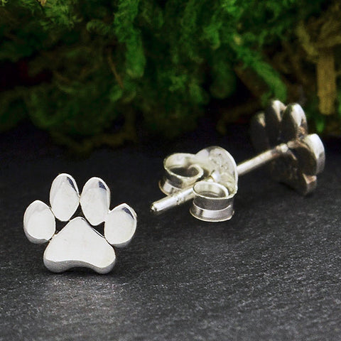 PAW PRINT EARRINGS STERLING SILVER CAT DOG PAW STUDS 1