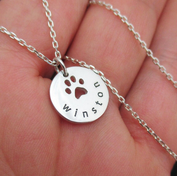 PAW PRINT NECKLACE PERSONALIZED STERLING SILVER DOG OR CAT PAW CHARM 3