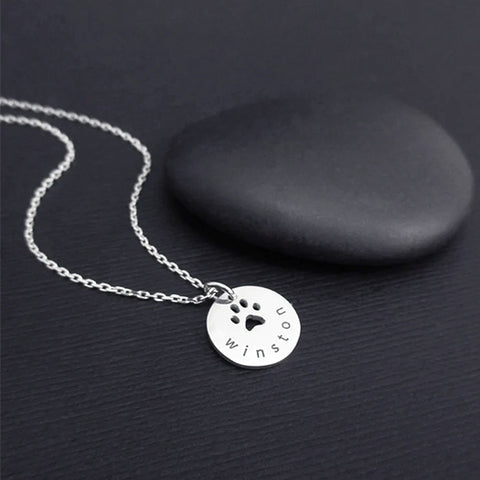 PAW PRINT NECKLACE PERSONALIZED STERLING SILVER DOG OR CAT PAW CHARM