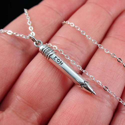 PENCIL CHARM NECKLACE STERLING SILVER WRITER TEACHER GIFT 2