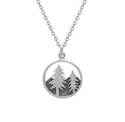 PINE TREE NECKLACE STERLING SILVER MOUNTAIN SCENE NECKLACE 4