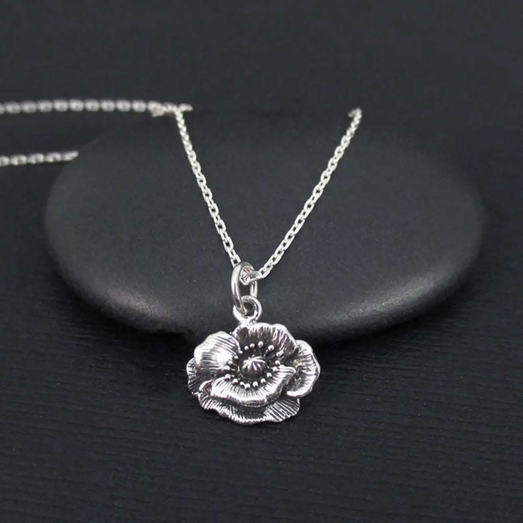 August Birth Flower Necklace, Poppy Birth Flower Necklace, Birthstone –  Susabella