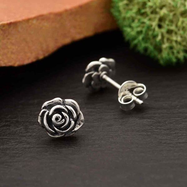 Rose Earrings Sterling Silver June Birth Flower Studs 