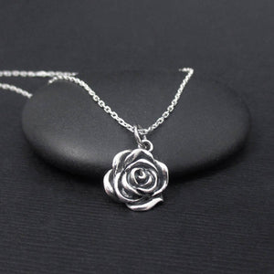Rose Necklace June Birth Flower Necklace Sterling Silver Rose Flower Necklace, Rose Charm Pendant, Nature Jewelry, Floral Jewelry, Boho Bohemian Jewelry