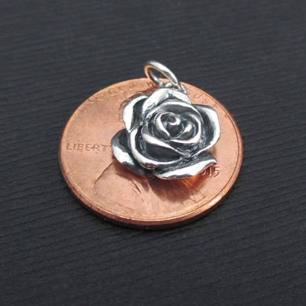 Rose Necklace Sterling Silver Rose Flower Necklace, Rose Charm Pendant, Nature Jewelry, Floral Jewelry, Boho Bohemian Jewelry 2