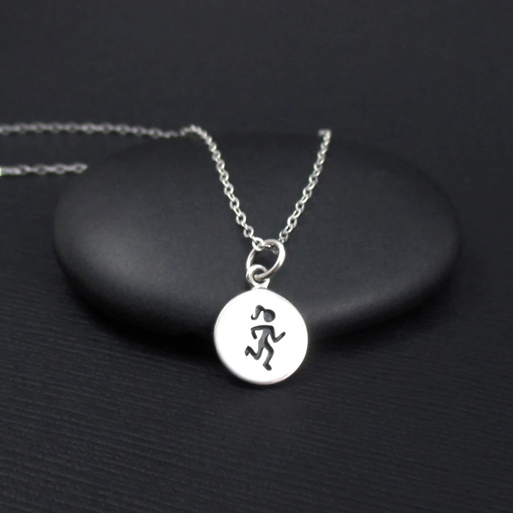 RUNNER CHARM NECKLACE STERLING SILVER ATHLETE RUN FITNESS NECKLACE 1