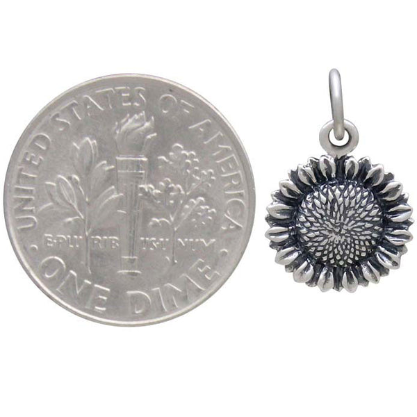 SMALL SUNFLOWER CHARM STERLING SILVER FLORAL DANGLE 2
