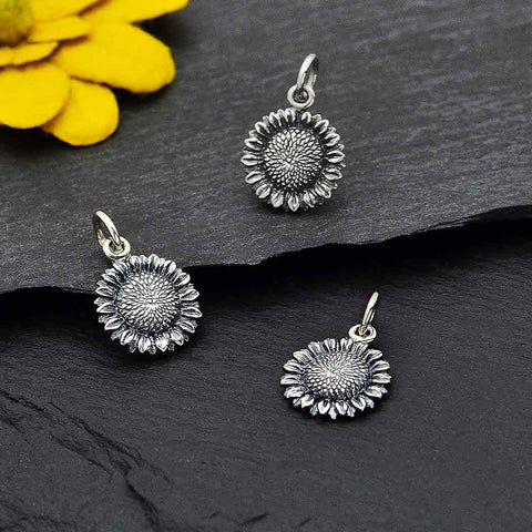 SMALL SUNFLOWER CHARM STERLING SILVER FLORAL DANGLE 1