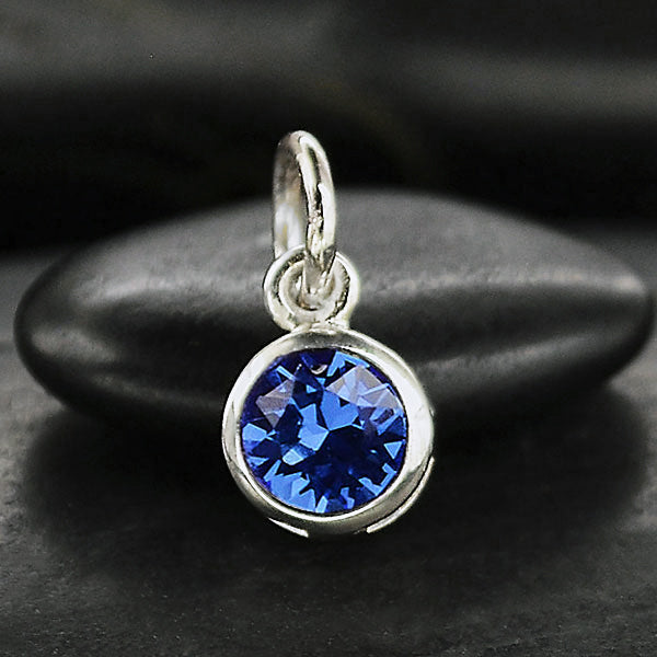 SEPTEMBER BIRTHSTONE CHARM DANGLE STERLING SILVER WITH SAPPHIRE CRYSTAL 1