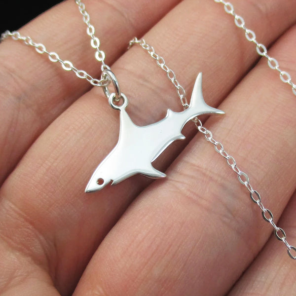 SHARK NECKLACE STERLING SILVER GREAT WHITE SHARK CHARM PENDANT  2