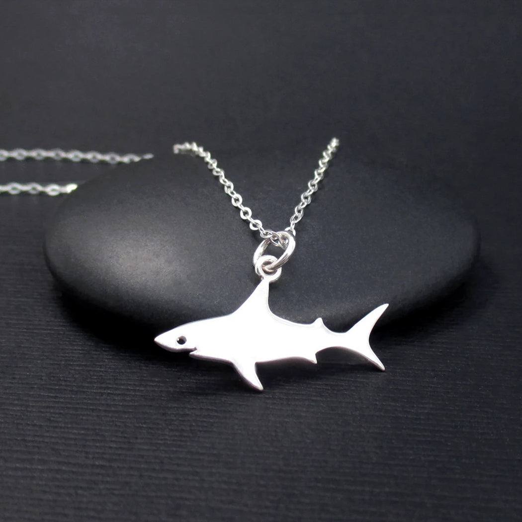 SHARK NECKLACE STERLING SILVER GREAT WHITE SHARK CHARM PENDANT 